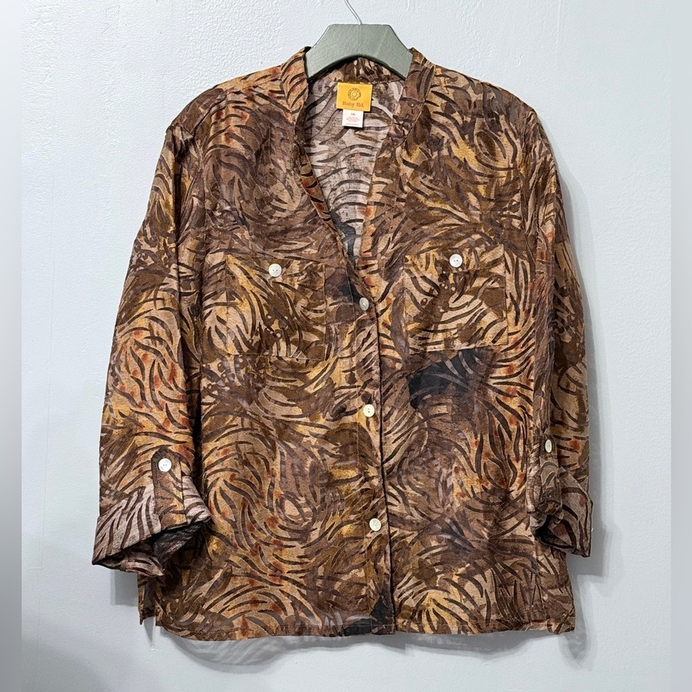 Ruby Rd. Multicolor Patterned Women's Sheer Blazer - Picture 1 of 7